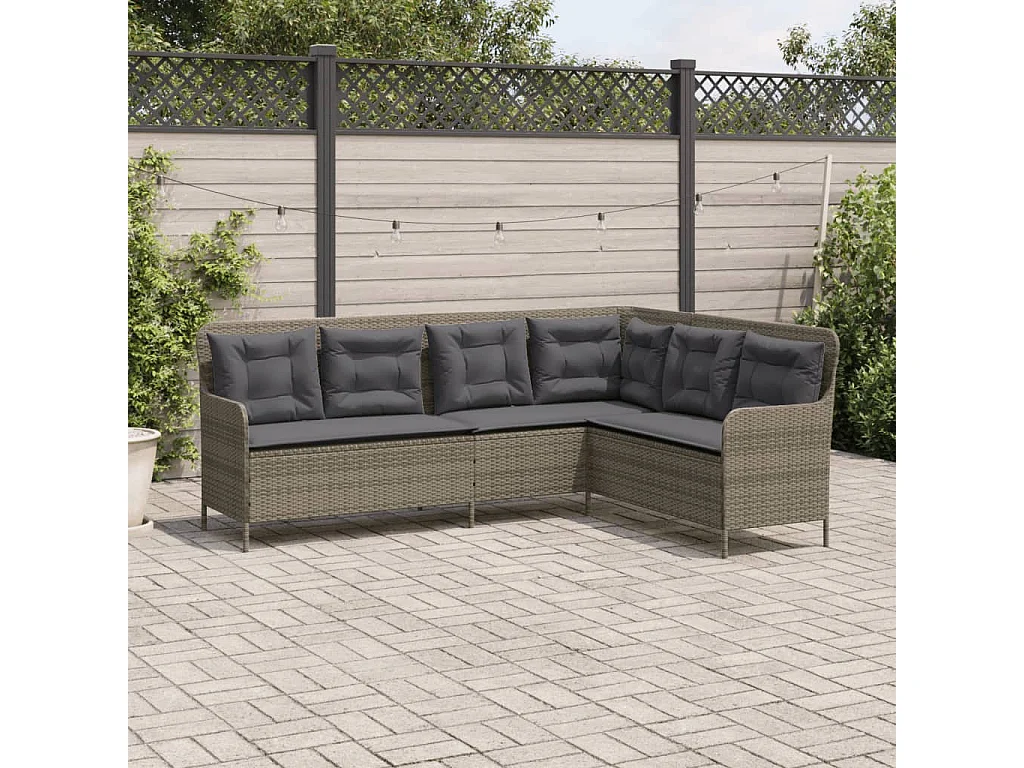 Canapé de jardin avec coussins forme de L gris résine tressée