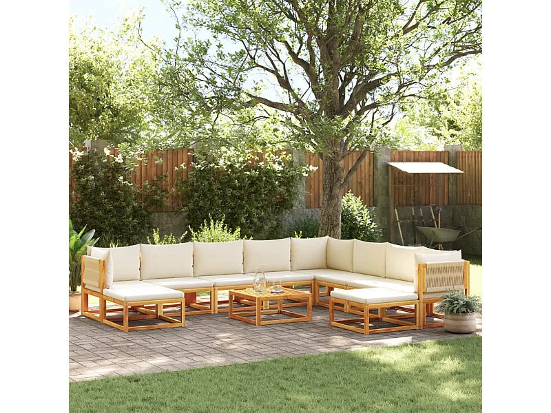 Salon de jardin avec coussins 11 pcs bois massif d'acacia