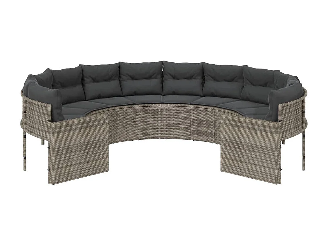 Sofá de jardim com almofadas redondas de resina tecida cinza