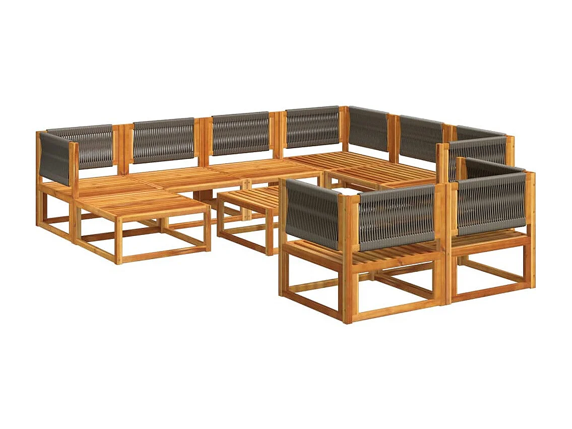 Salon de jardin avec coussins 10 pcs bois d'acacia solide