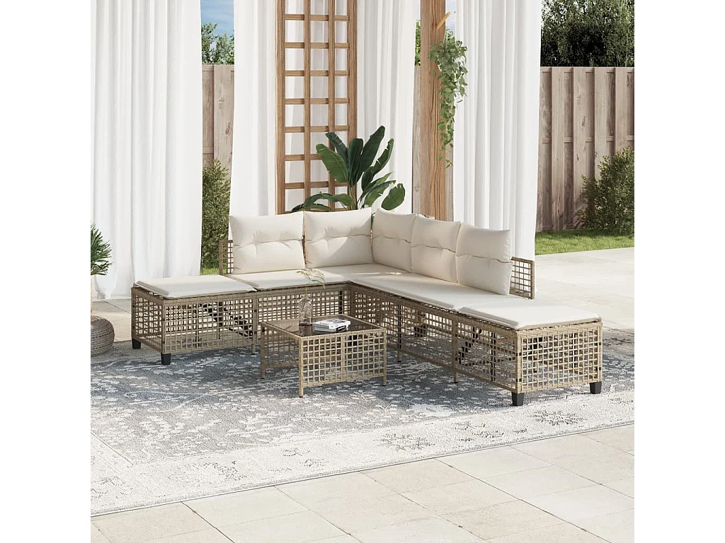 Salon de jardin d'angle avec coussins 3pcs beige résine tressée
