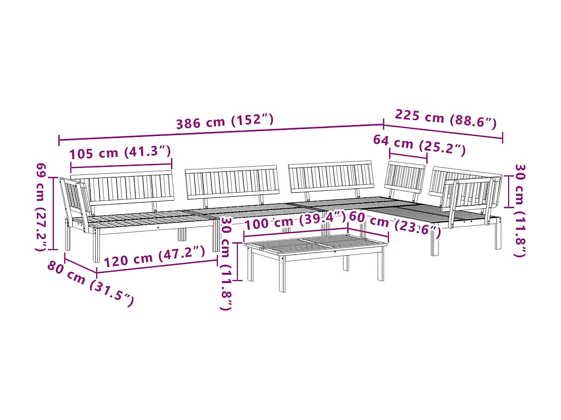 Salotto da giardino per pallet, 5 pezzi, in legno massello di acacia
