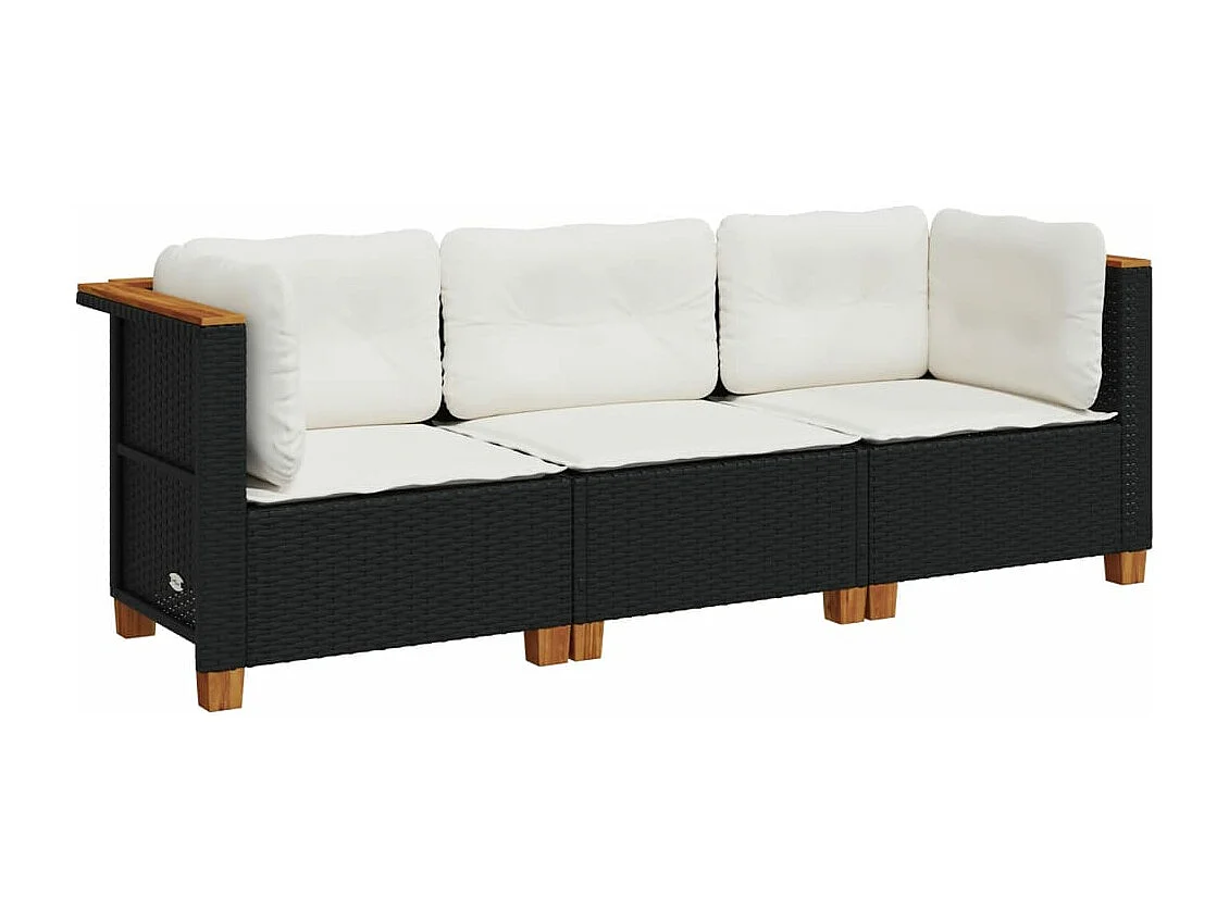 Canapé de jardin avec coussins 3 places noir résine tressée