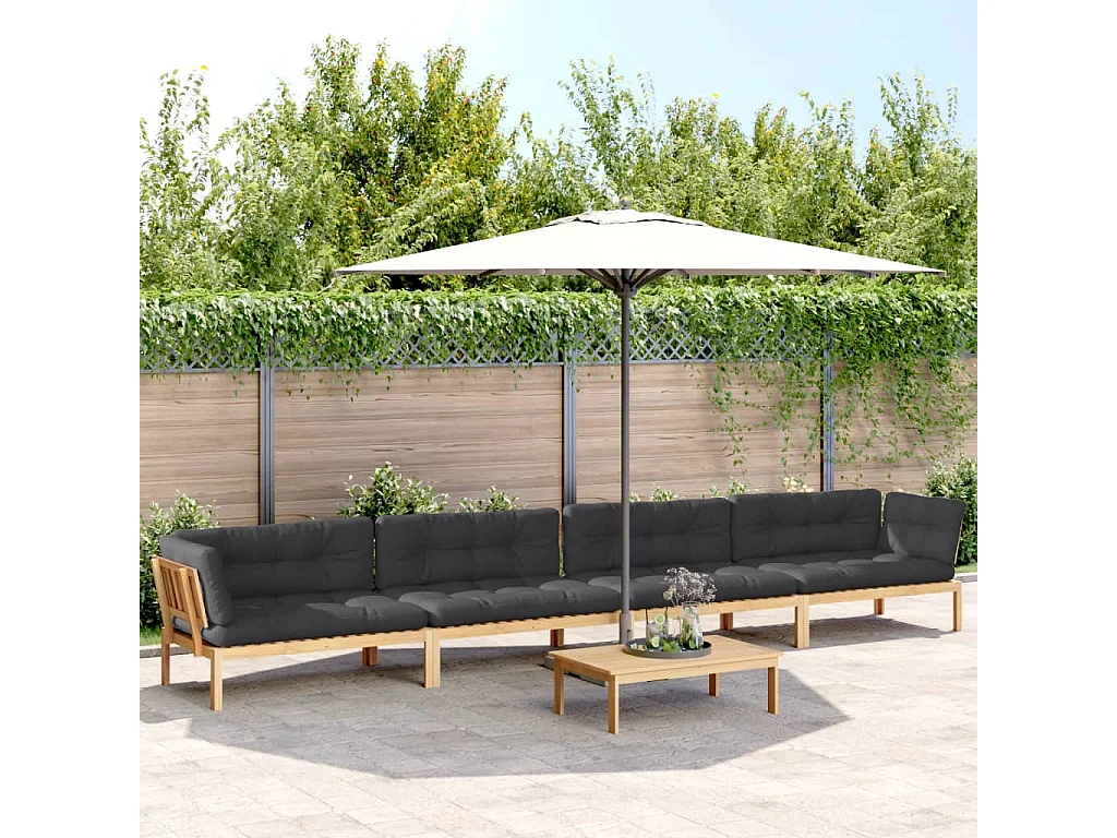 Sdraio da giardino con cuscini, 5 pezzi in legno massello di acacia