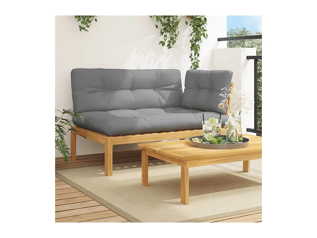 Canapé d'angle palette de jardin et coussins bois acacia massif