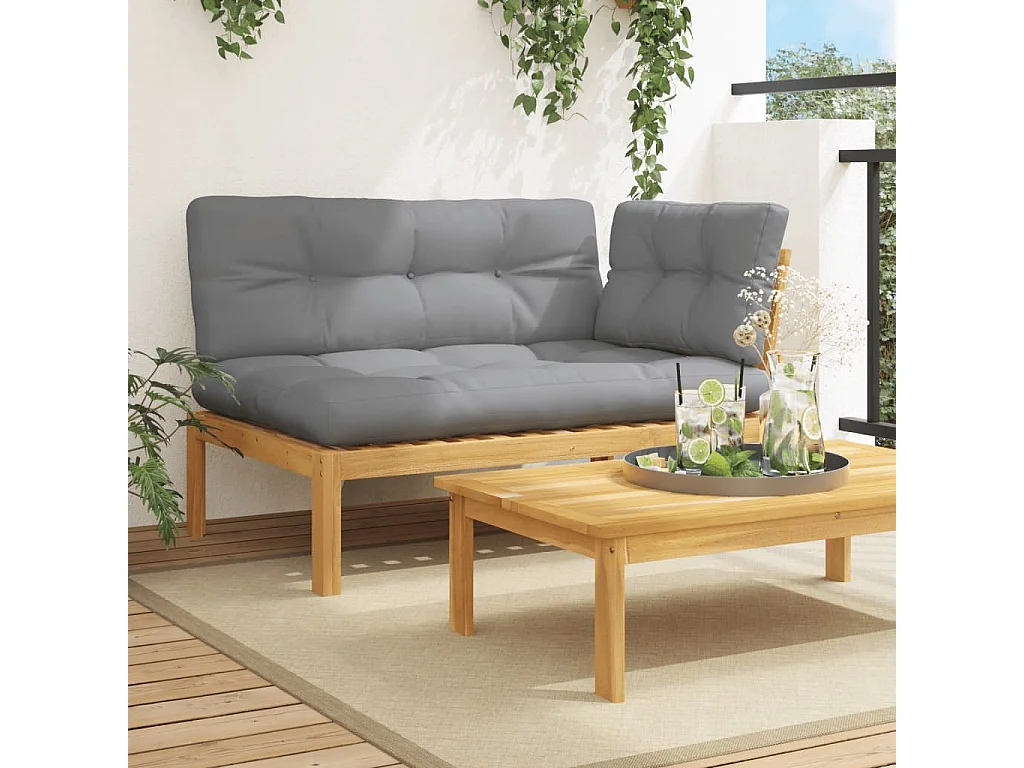 Canapé d'angle palette de jardin et coussins bois acacia massif