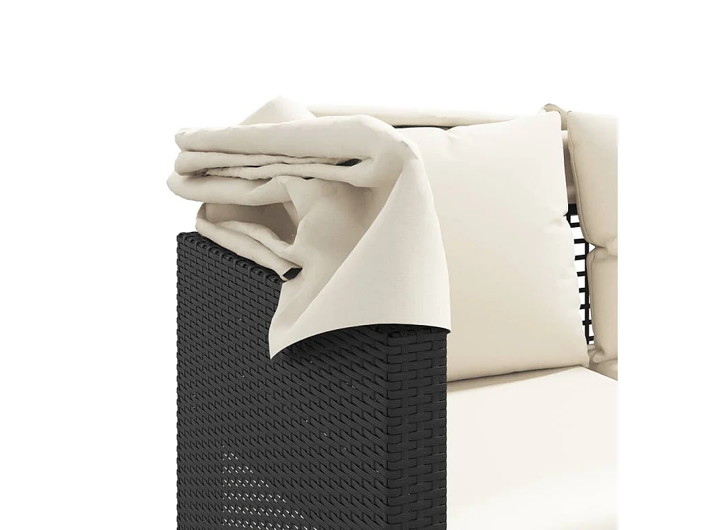 Sofá de jardim de 3 lugares com dossel e bancos de vime pretos