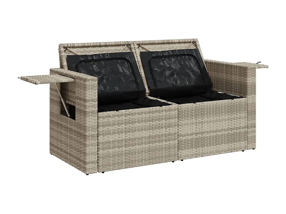 Canapé de jardin 2 places et coussins gris clair résine tressée