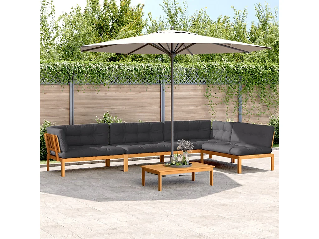 Salon palette de jardin avec coussins 5pcs bois d'acacia massif