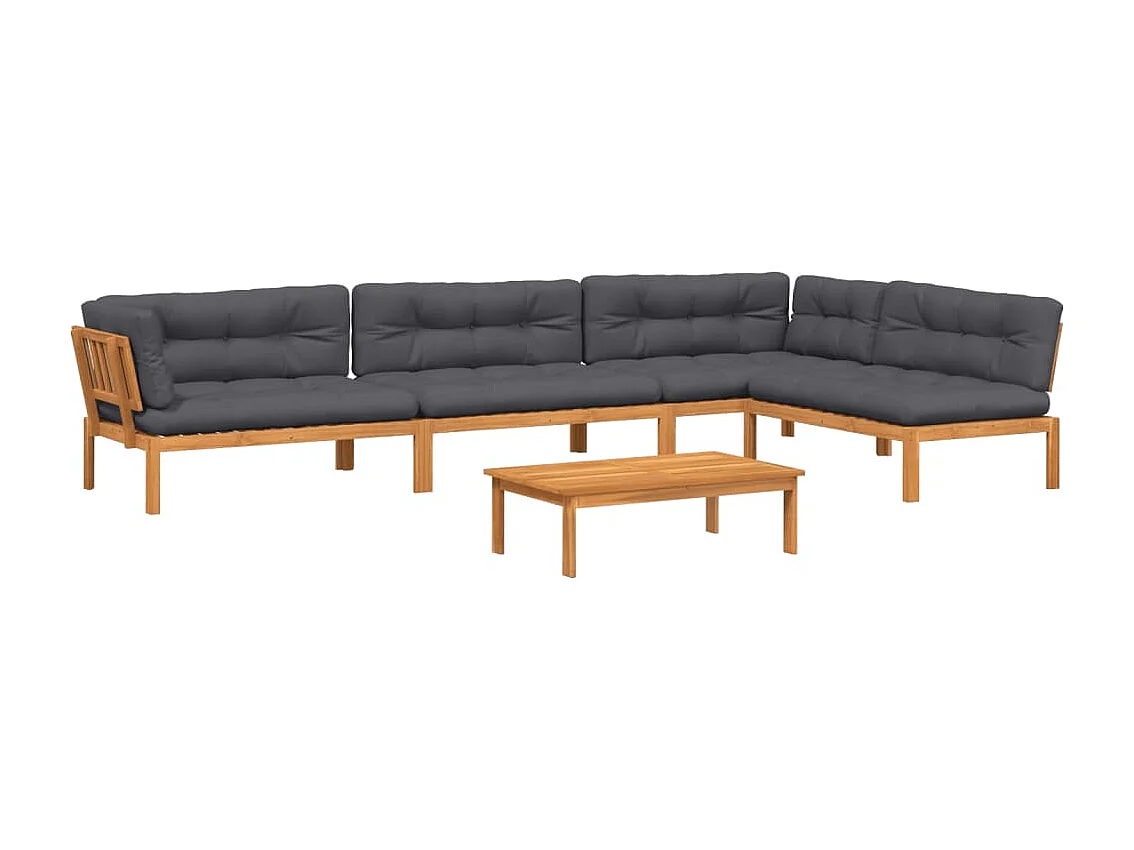 Salon palette de jardin avec coussins 5pcs bois d'acacia massif