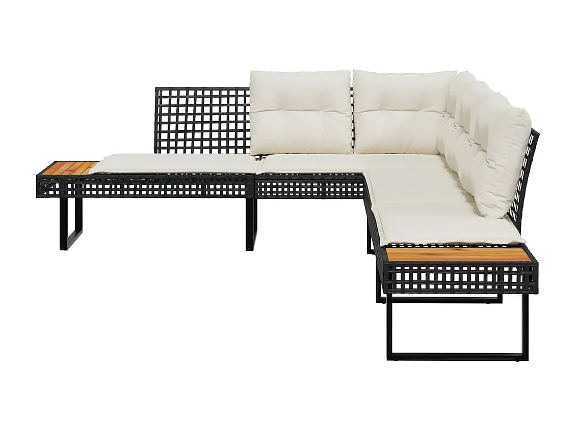 Canapé de jardin avec coussins en forme de L noir rotin acacia