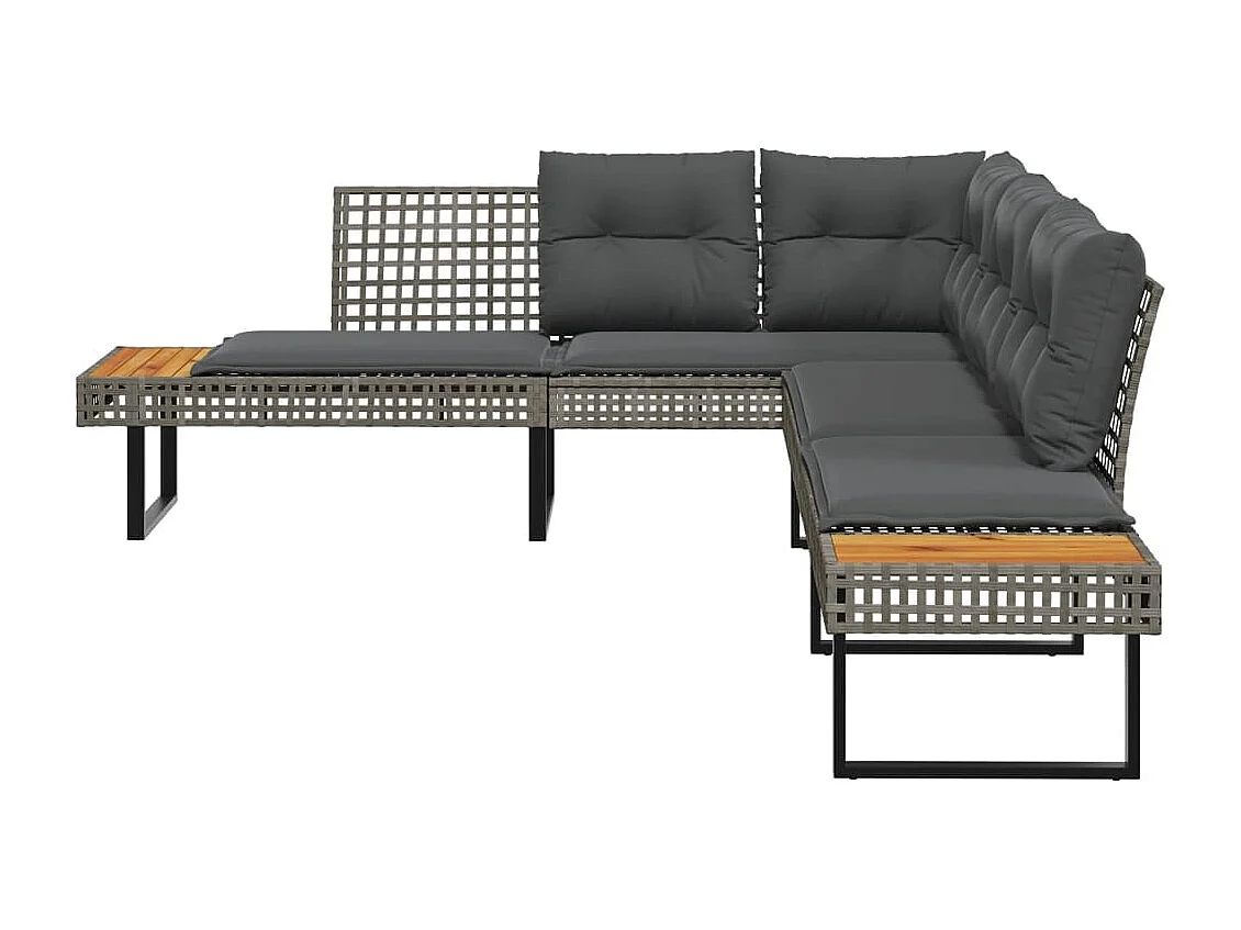 Sofá de jardim com almofadas em forma de L acácia rattan cinza