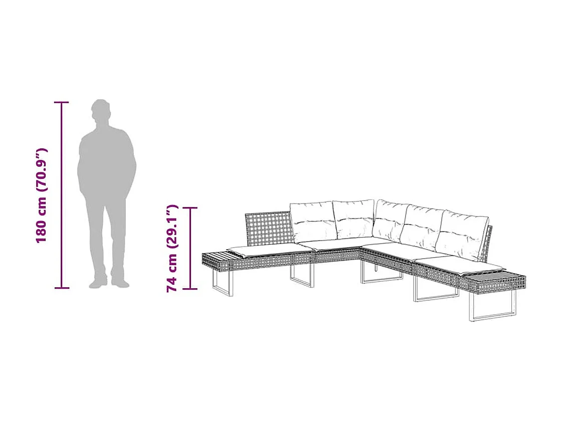 Gartensofa mit L-förmigen Kissen, Akazien-Rattan-Grau