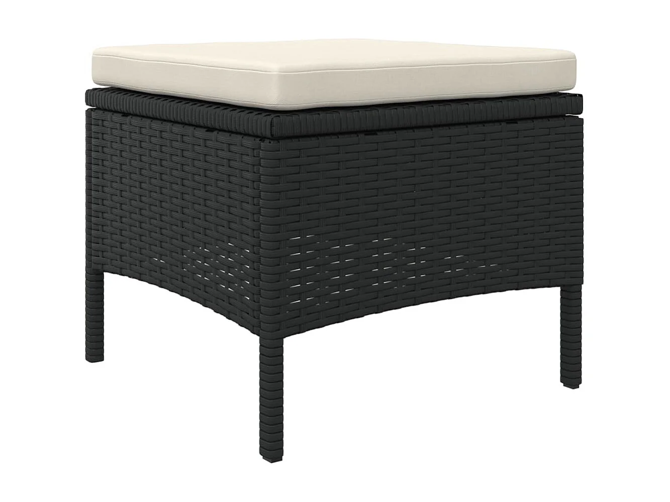 Sofá de jardín de 2 plazas con mesa y taburetes de ratán negro.