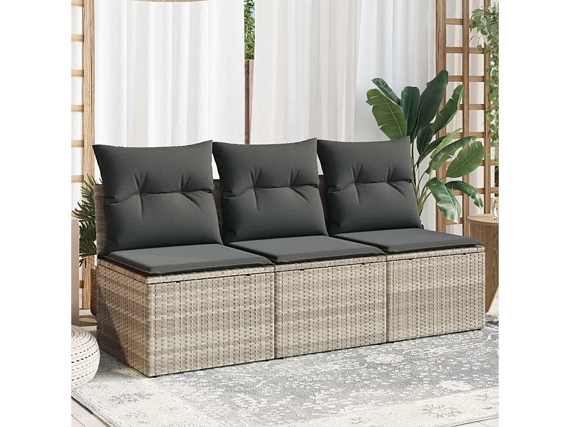 Divano da giardino a 3 posti grigio chiaro e cuscini in resina intrecciata