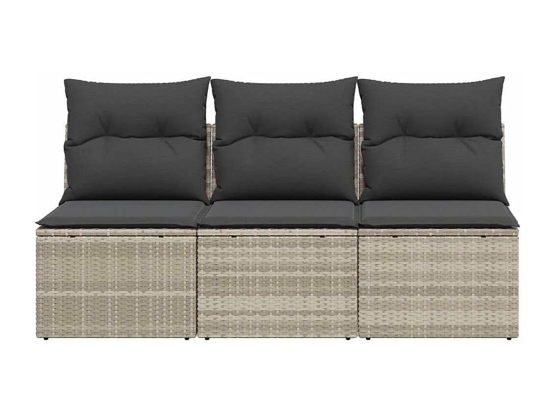 Canapé de jardin et coussins 3 places gris clair résine tressée