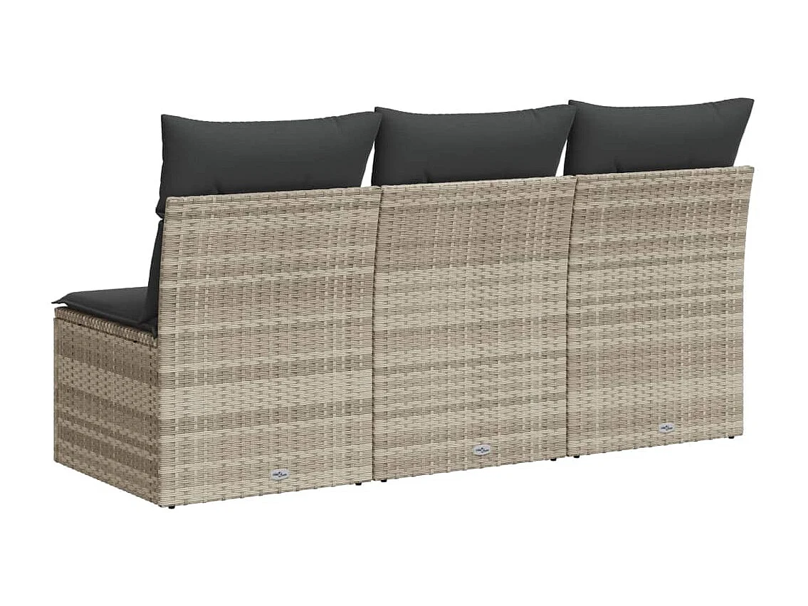 Canapé de jardin et coussins 3 places gris clair résine tressée