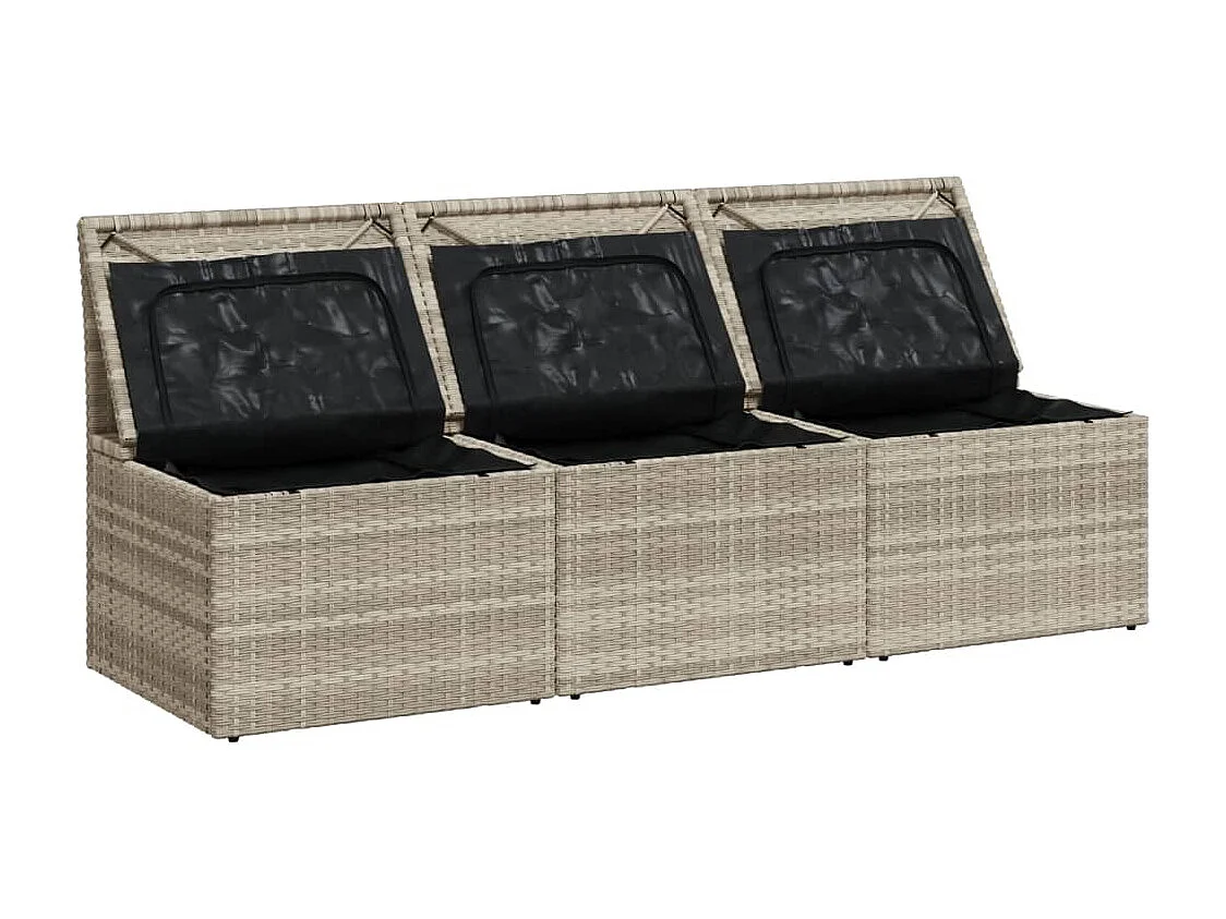 Canapé de jardin et coussins 3 places gris clair résine tressée