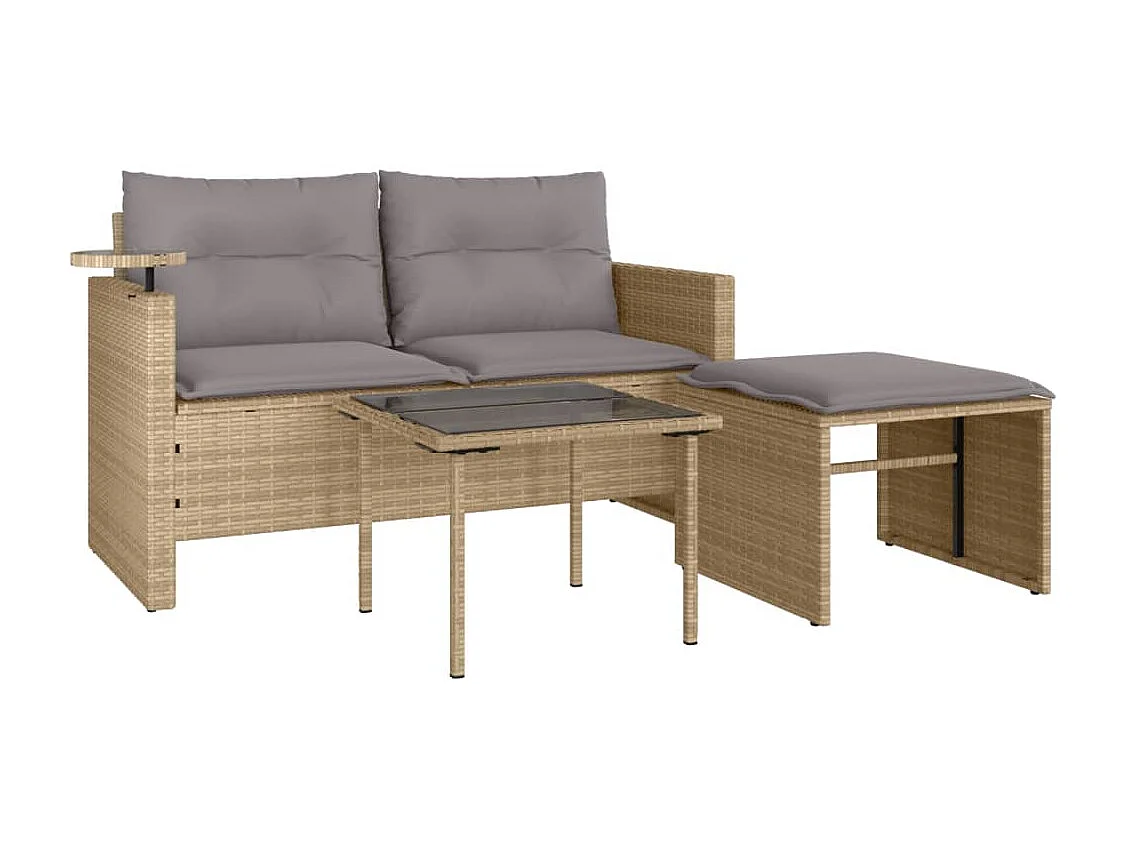 Salon de jardin avec coussins 3 pcs beige résine tressée