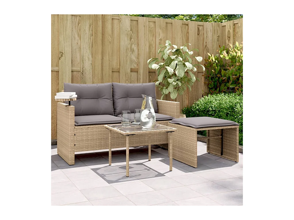 Gartenmöbel mit Kissen 3 Stück beige geflochtenes Harz