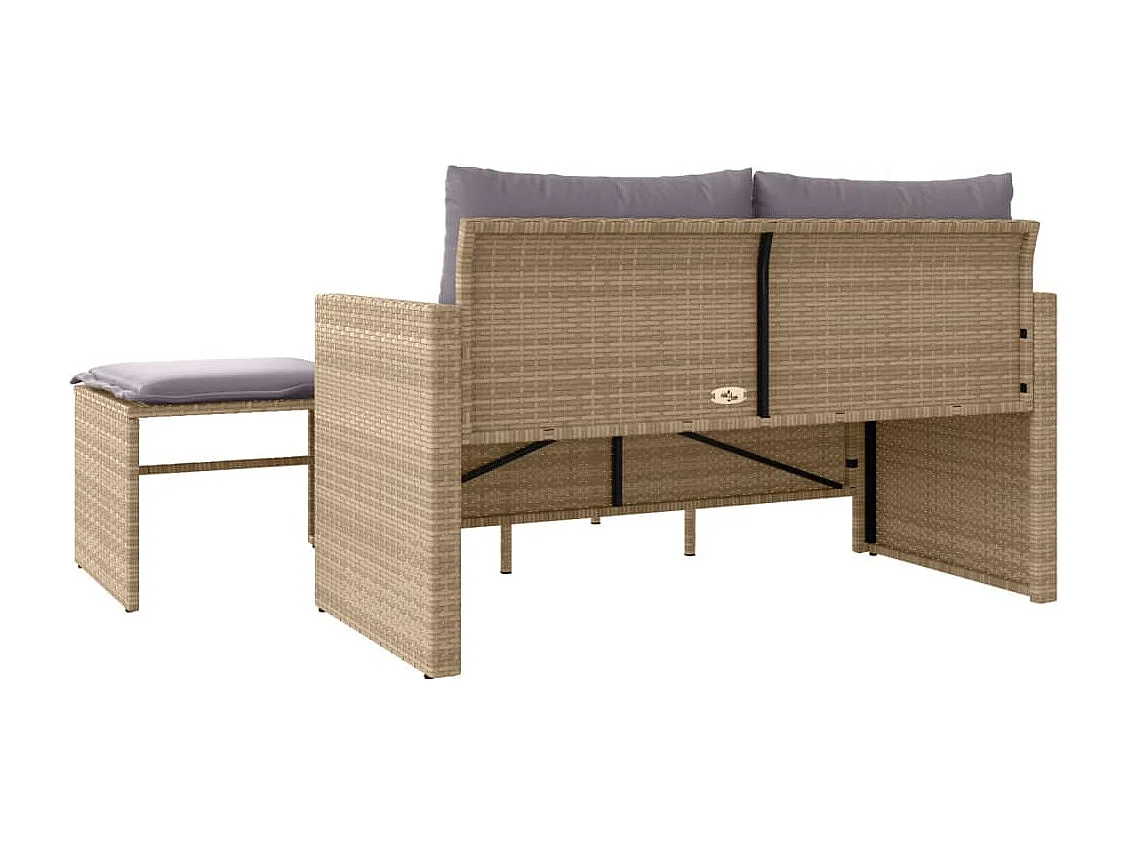 Salon de jardin avec coussins 3 pcs beige résine tressée