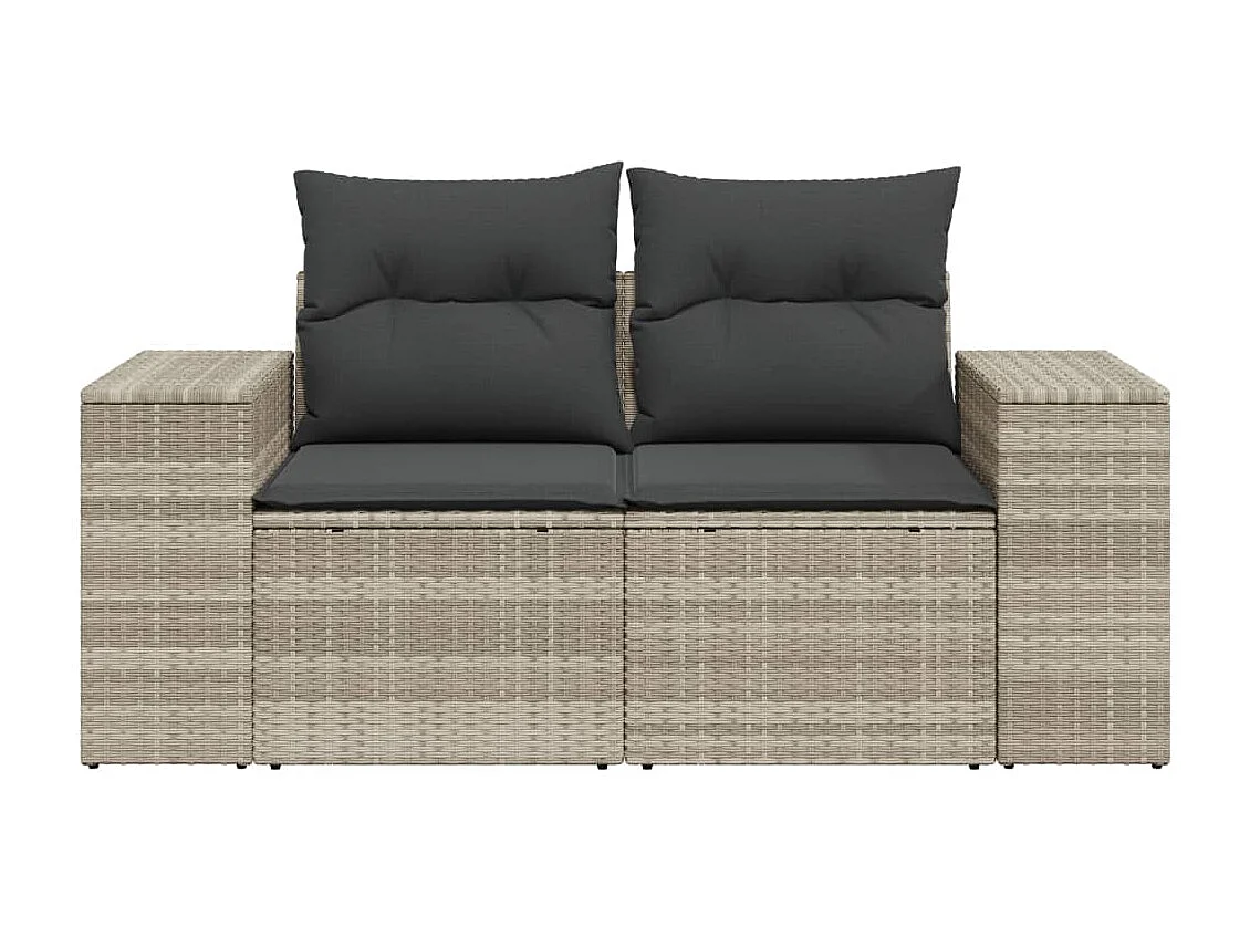 2-Sitzer-Gartensofa und hellgraue geflochtene Harzkissen