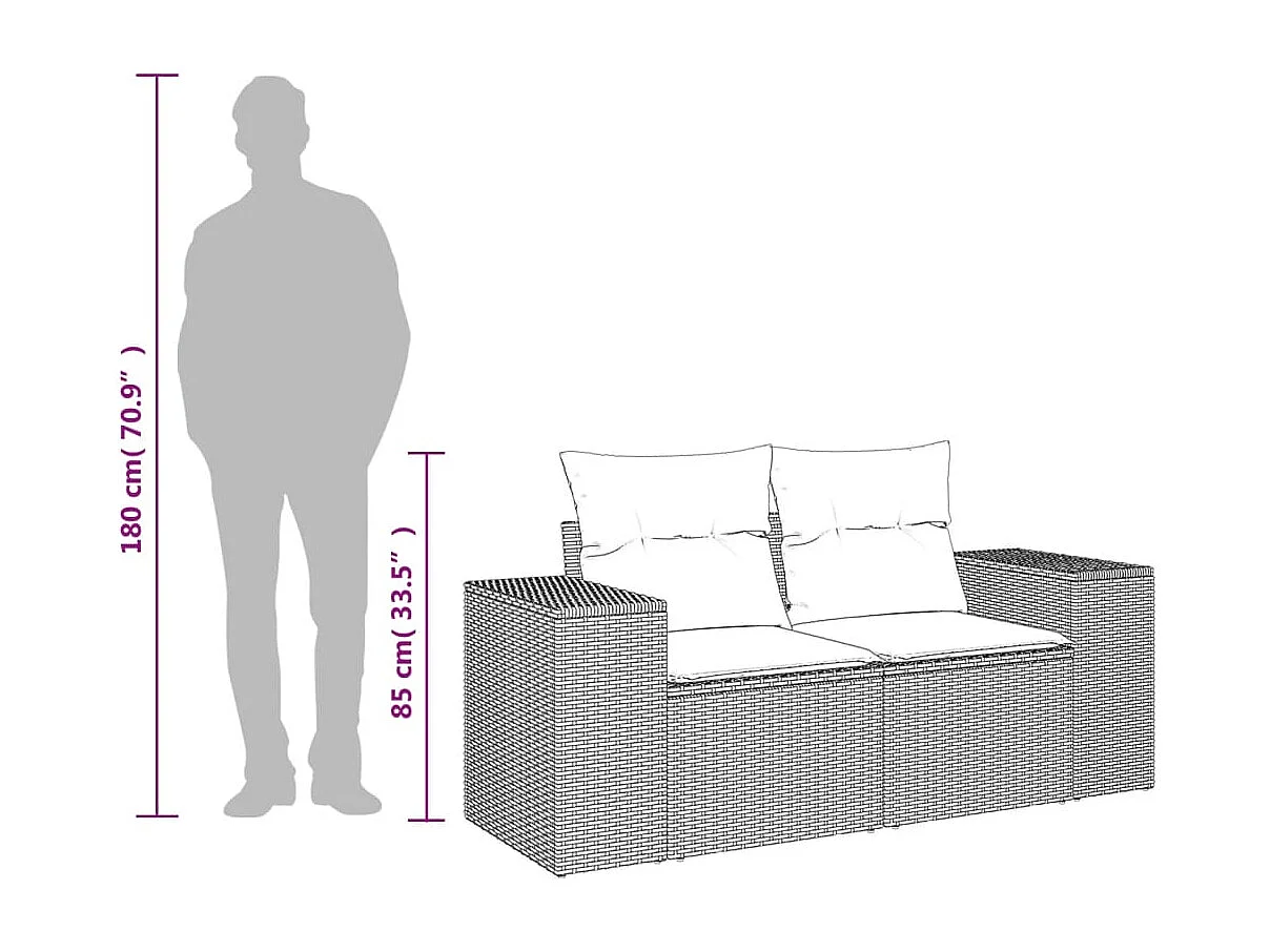 2-Sitzer-Gartensofa und hellgraue geflochtene Harzkissen