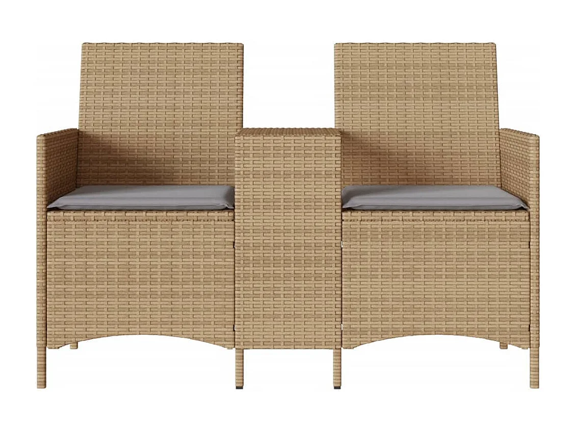 Canapé de jardin 2 places avec table et coussins résine tressée