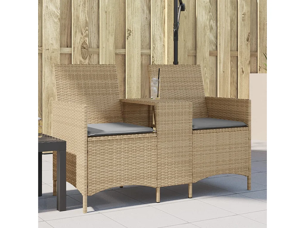 Canapé de jardin 2 places avec table et coussins résine tressée