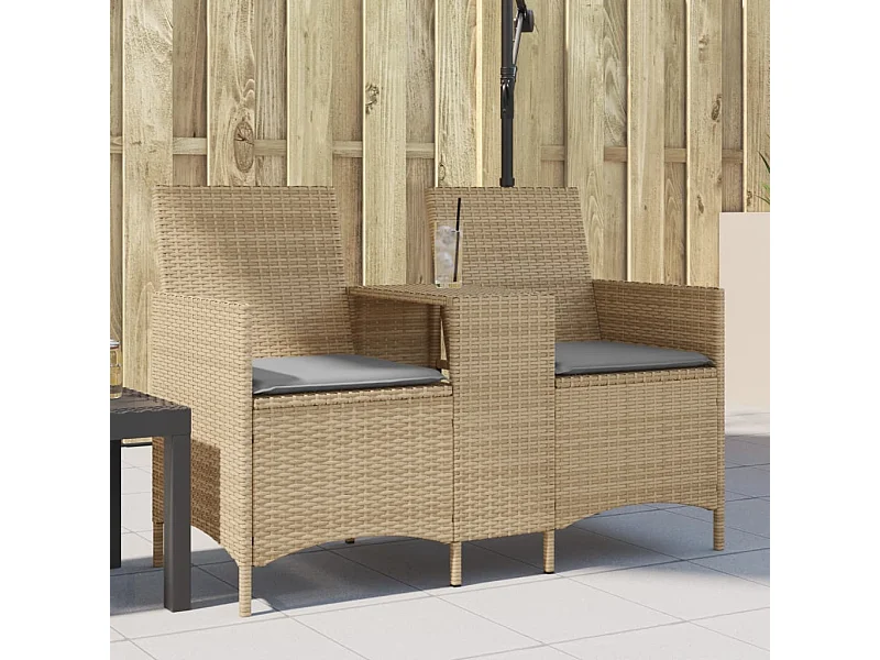 Canapé de jardin 2 places avec table et coussins résine tressée