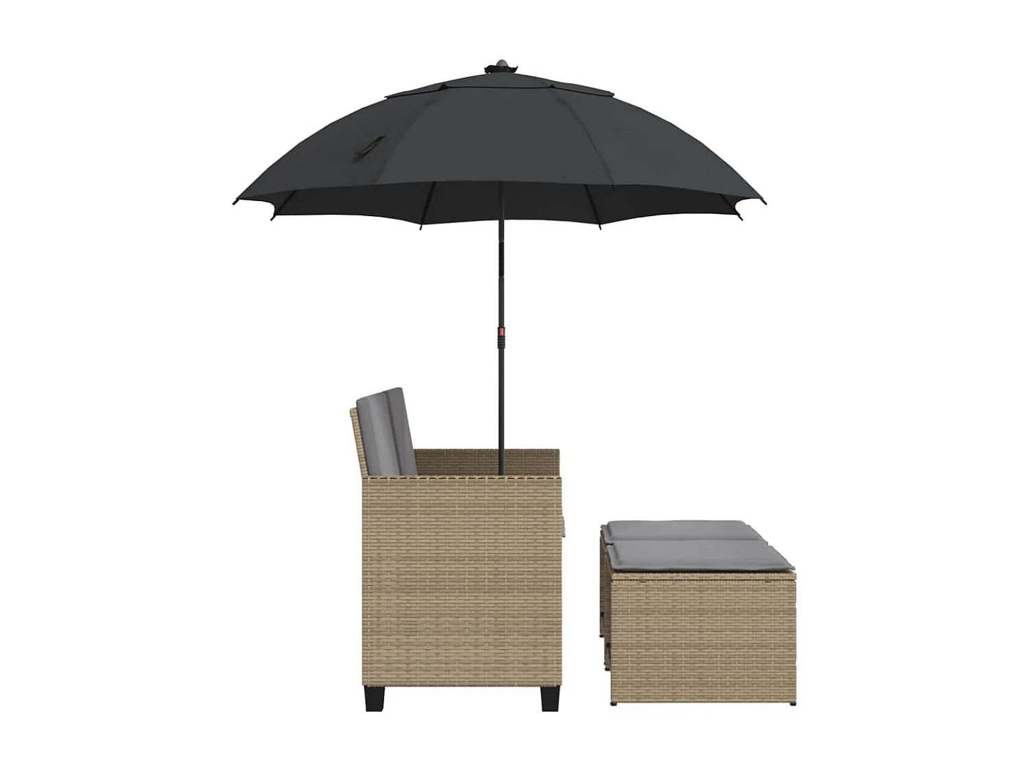 Canapé de jardin 2 places avec parasol et tabourets beige rotin