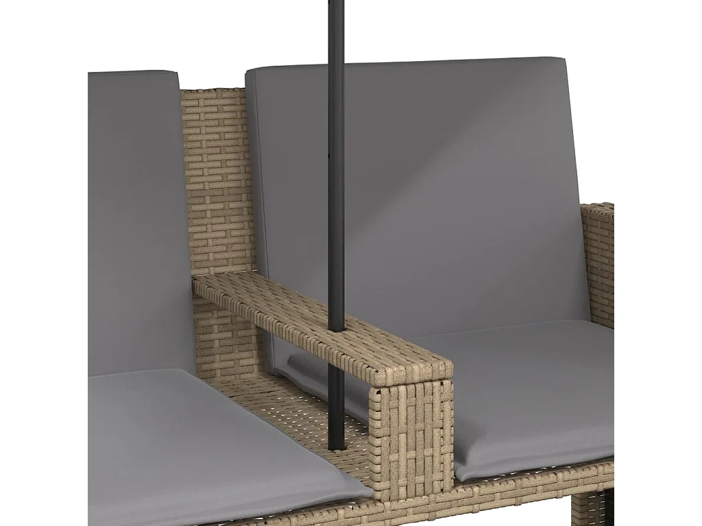 Canapé de jardin 2 places avec parasol et tabourets beige rotin