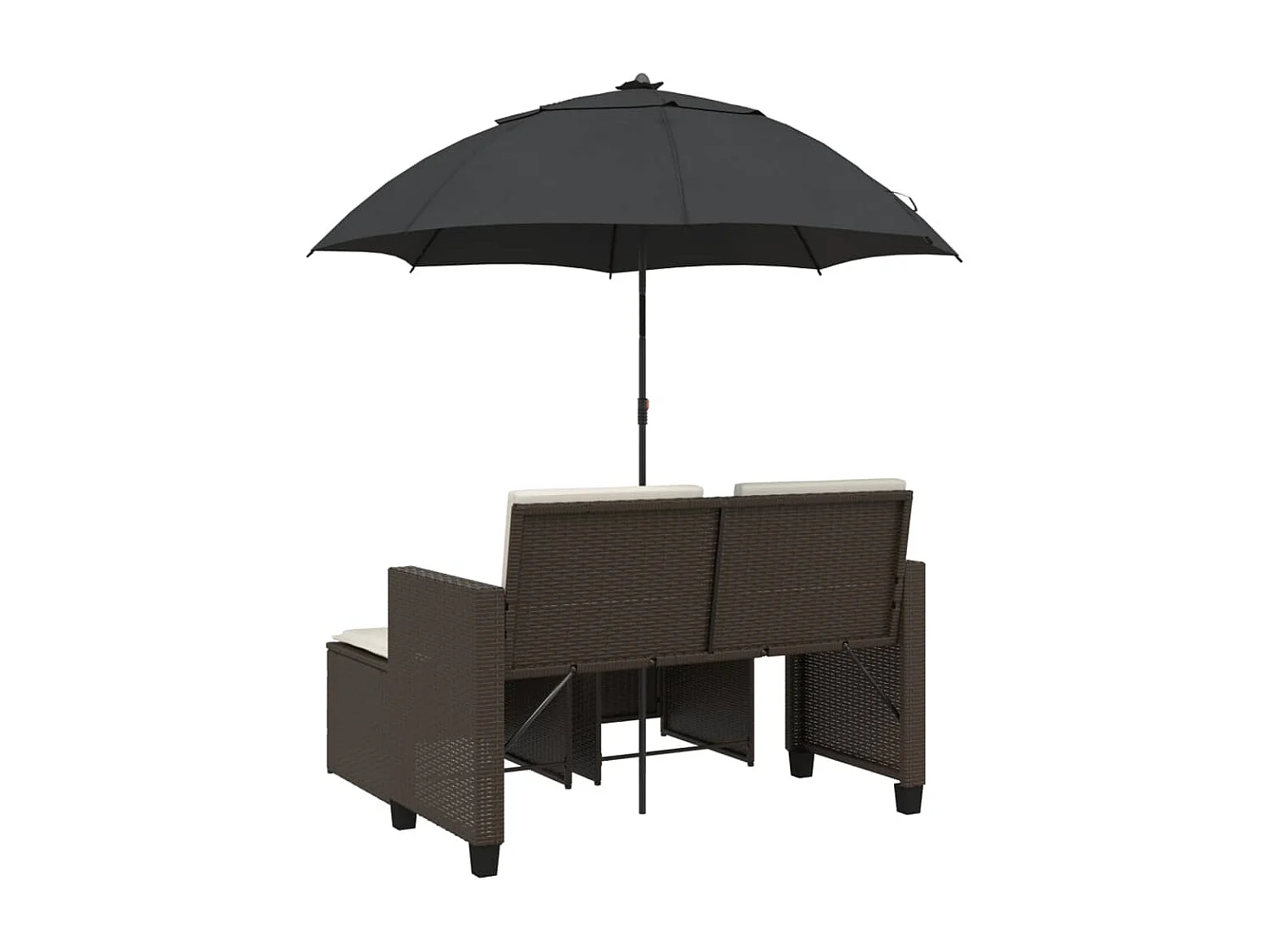 Canapé de jardin 2 places et parasol et tabourets marron rotin