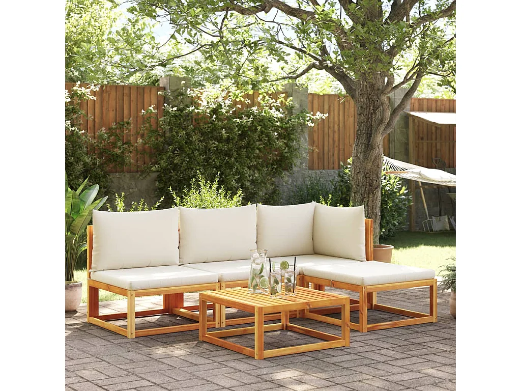 Divano da giardino senza braccioli con cuscini in legno massello di acacia