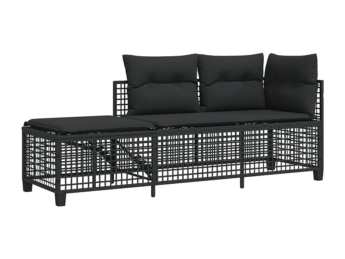 Salon de jardin d'angle 3 pcs avec coussins noir résine tressée