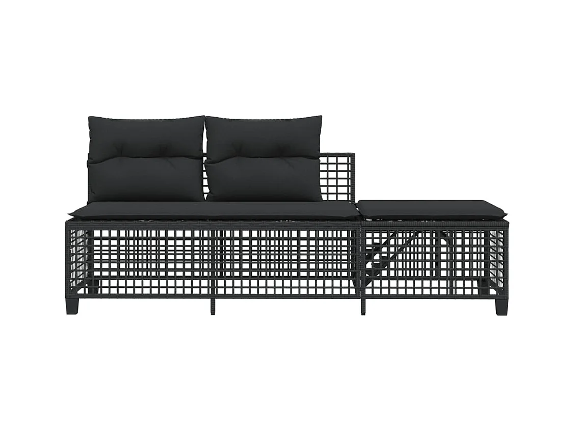 Salon de jardin d'angle 3 pcs avec coussins noir résine tressée