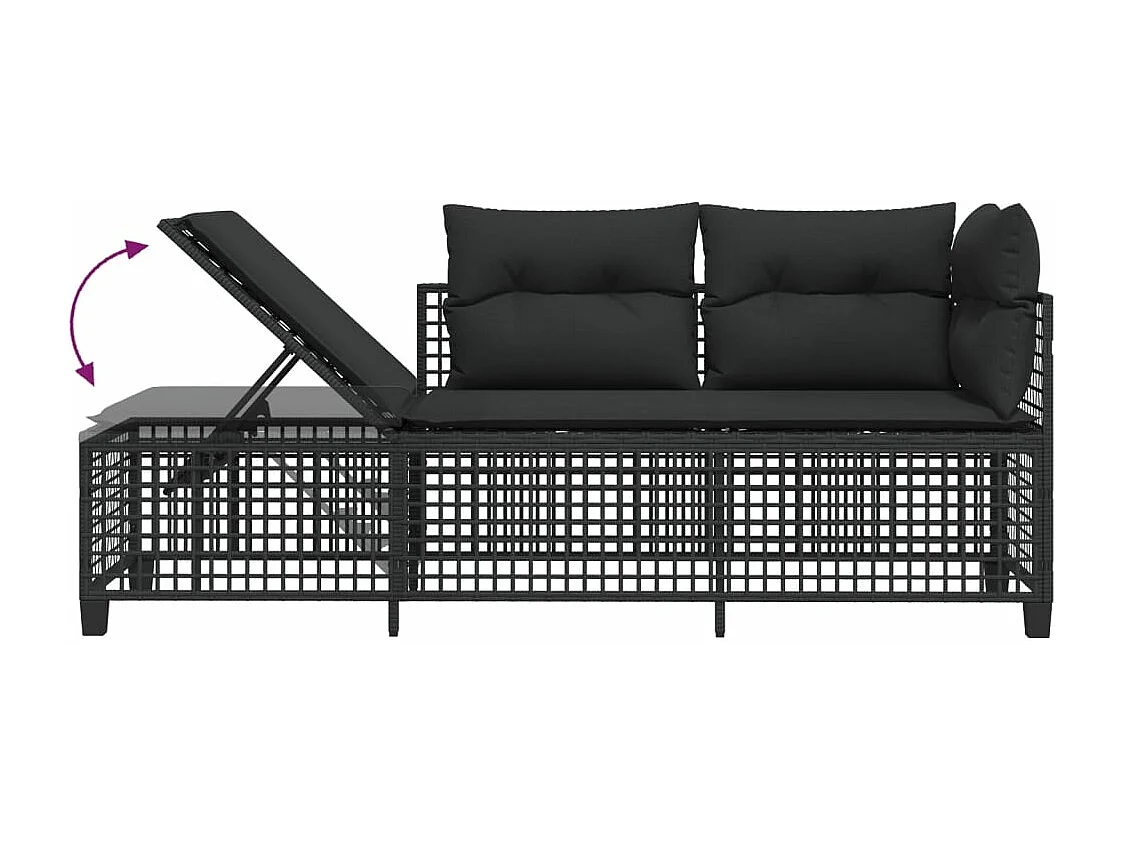 Salon de jardin d'angle 3 pcs avec coussins noir résine tressée