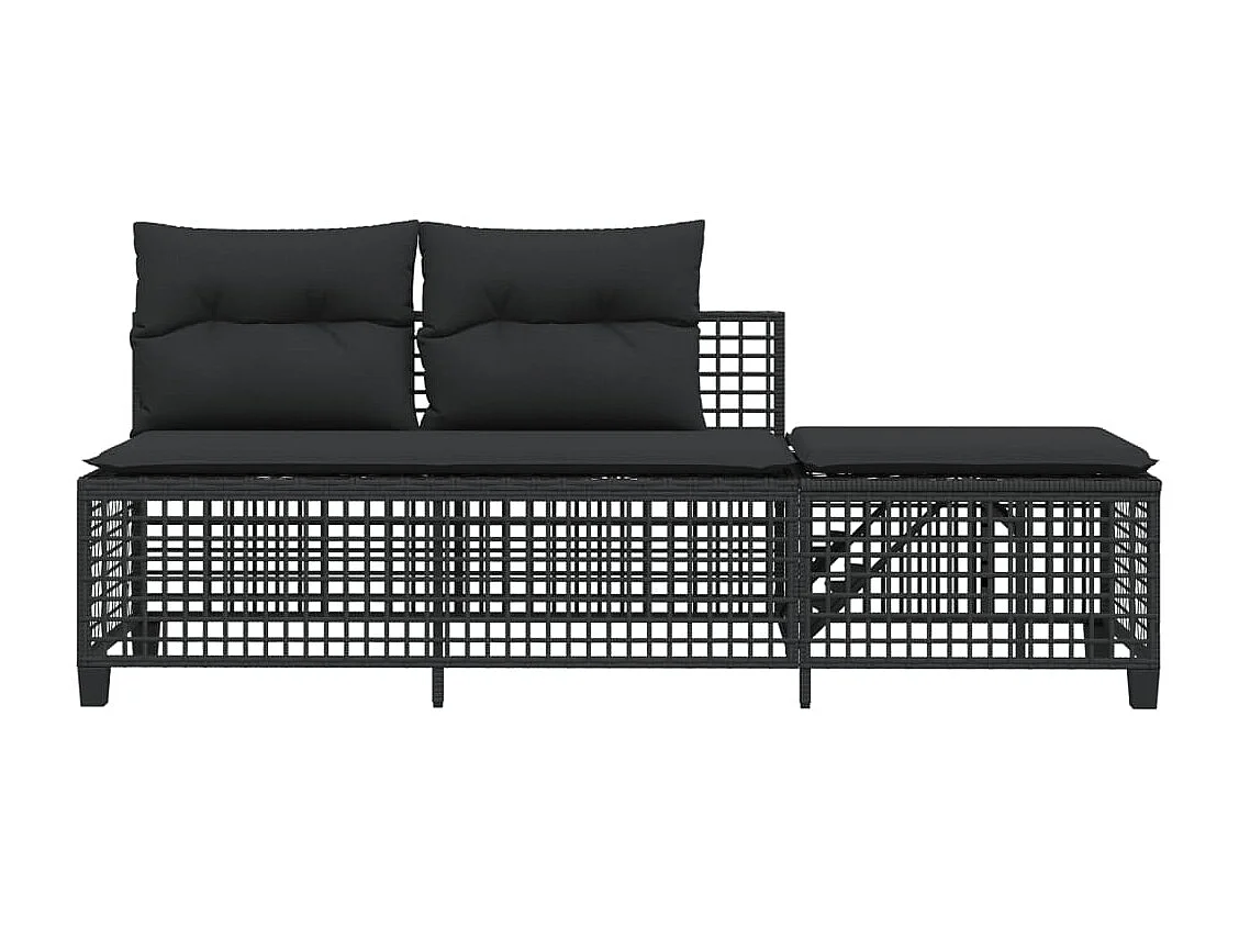 Muebles de jardín esquineros de 3 piezas con cojines de resina tejida en negro.