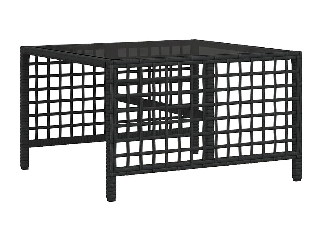 Muebles de jardín esquineros de 3 piezas con cojines de resina tejida en negro.