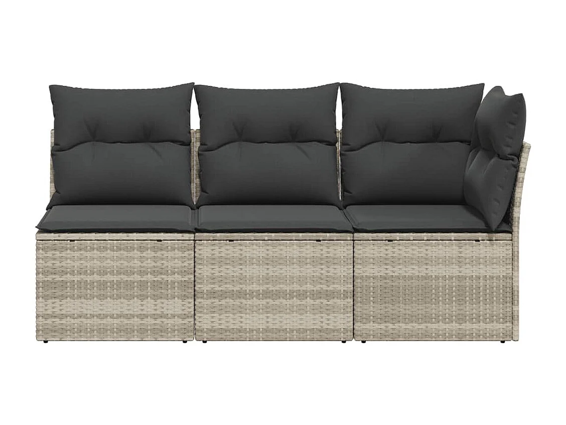 Divano da giardino a 3 posti grigio chiaro e cuscini in resina intrecciata