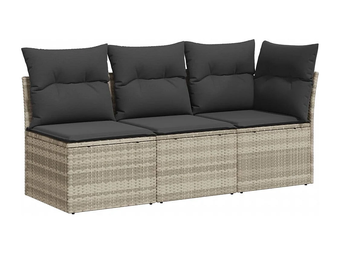 Canapé de jardin et coussins 3 places gris clair résine tressée