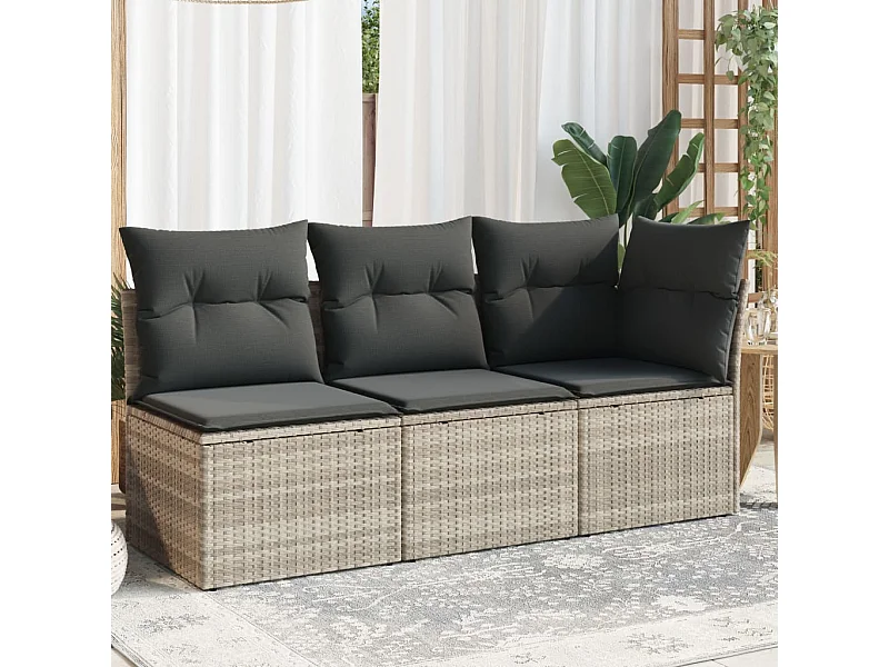 Divano da giardino a 3 posti grigio chiaro e cuscini in resina intrecciata