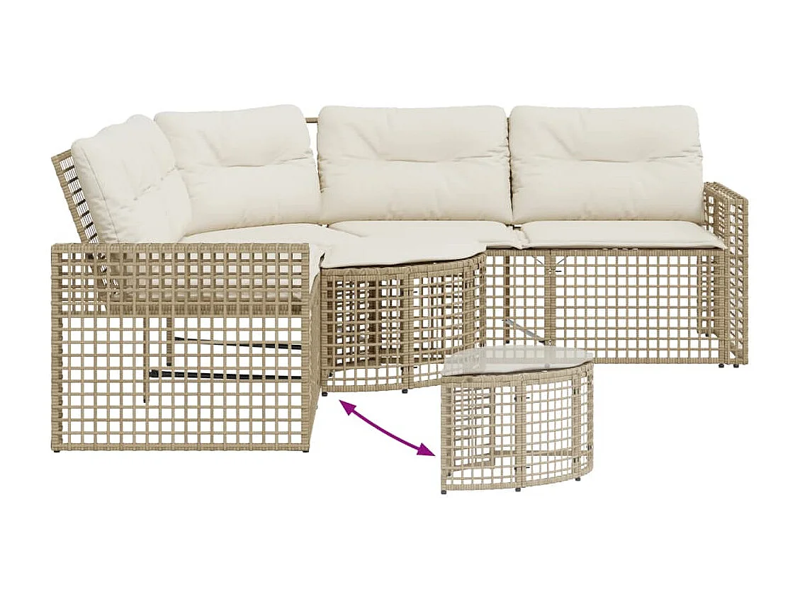 Canapé de jardin et coussins et repose-pied en forme de L rotin