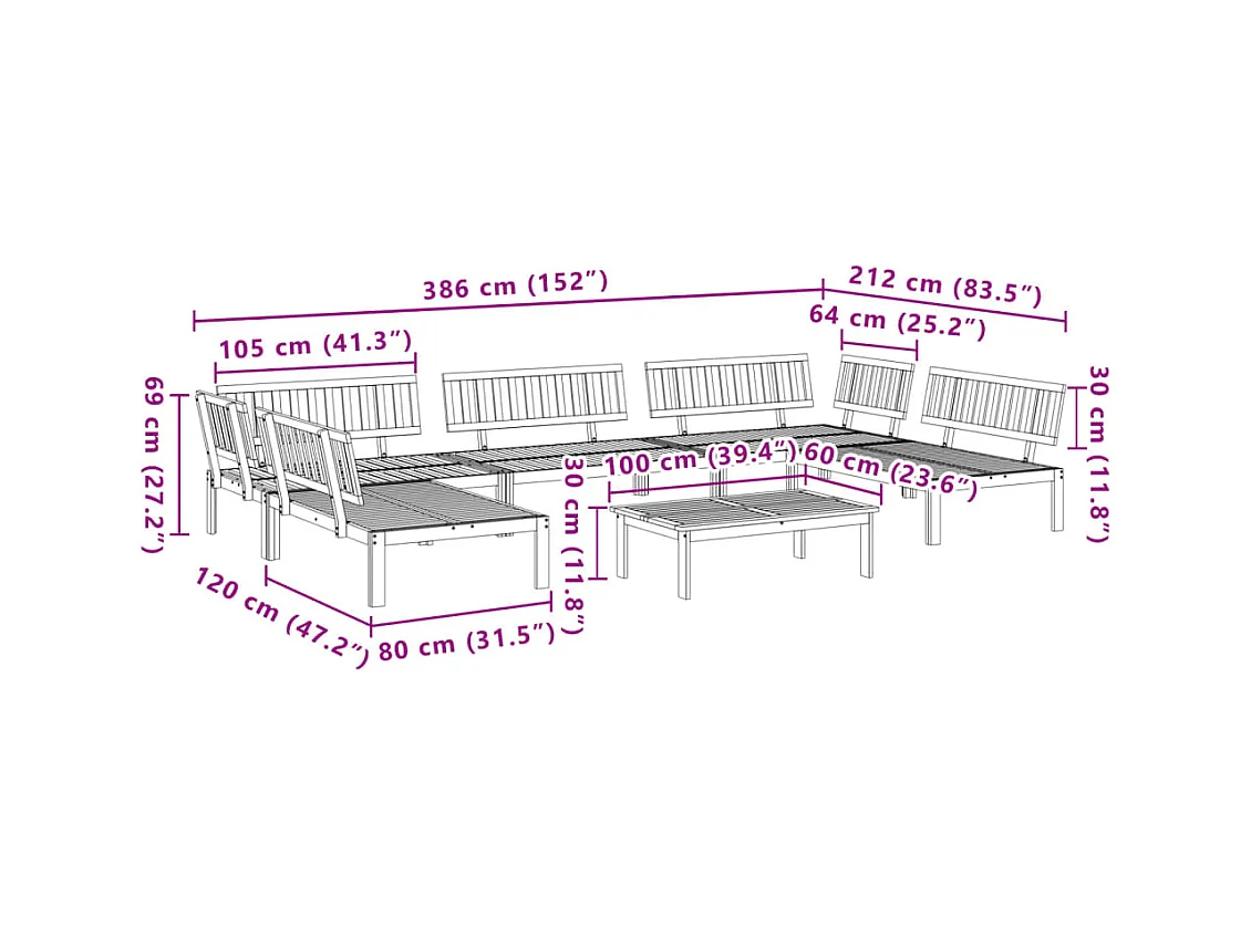 Salon palette de jardin 6 pcs bois d'acacia massif
