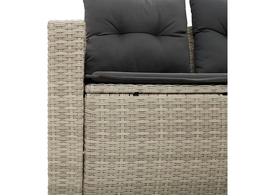 Canapé de jardin 2 places et coussins gris clair résine tressée