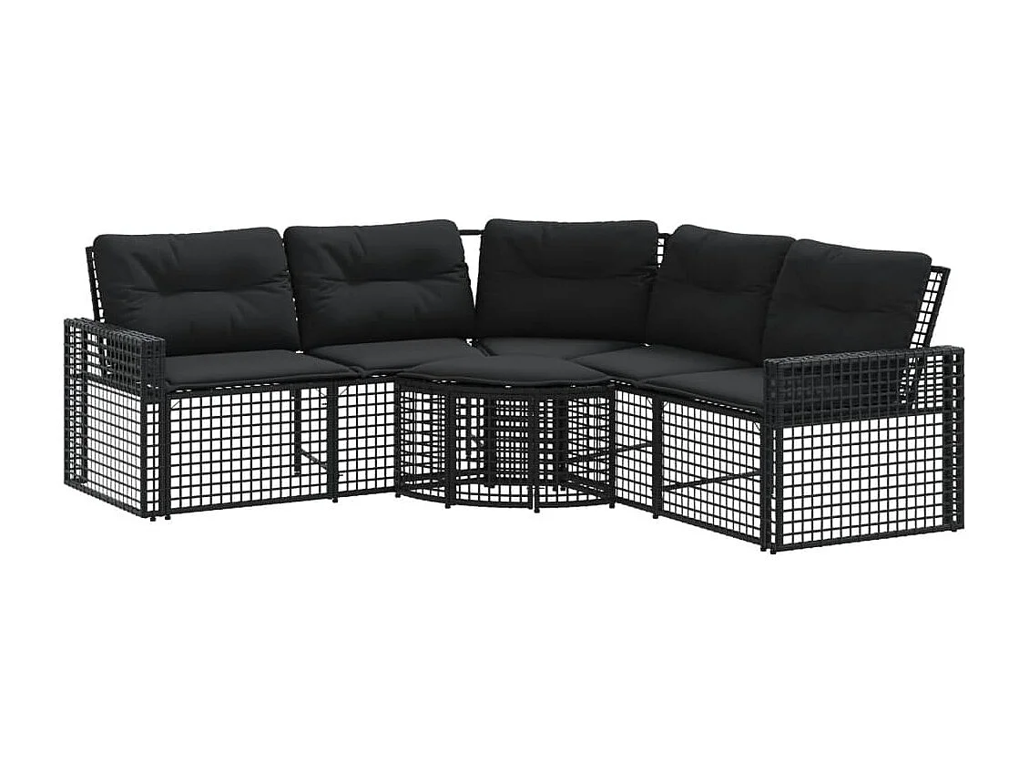 Sofá, cojines y reposapiés de jardín en forma de L de ratán