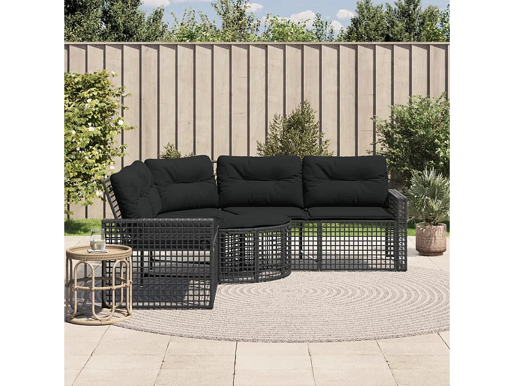 Canapé de jardin et coussins et repose-pied en forme de L rotin