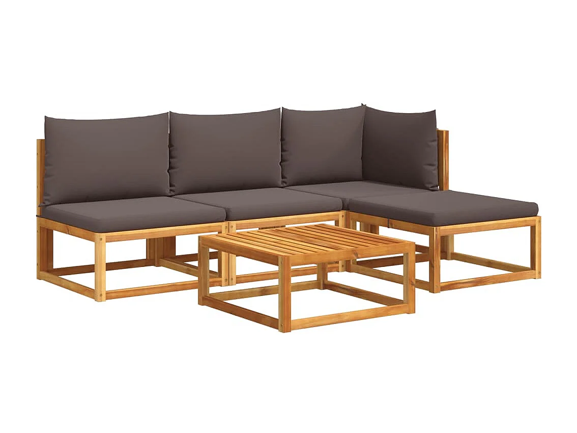 Muebles de jardín con cojines 5 piezas Madera maciza de acacia