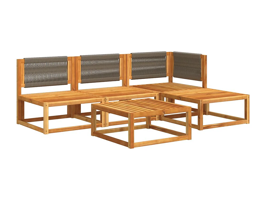 Muebles de jardín con cojines 5 piezas Madera maciza de acacia