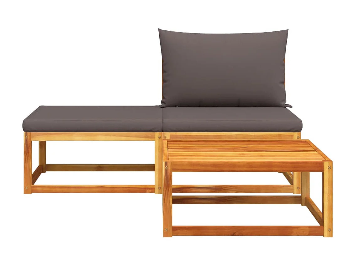 Salon de jardin avec coussins 3 pcs bois massif d'acacia